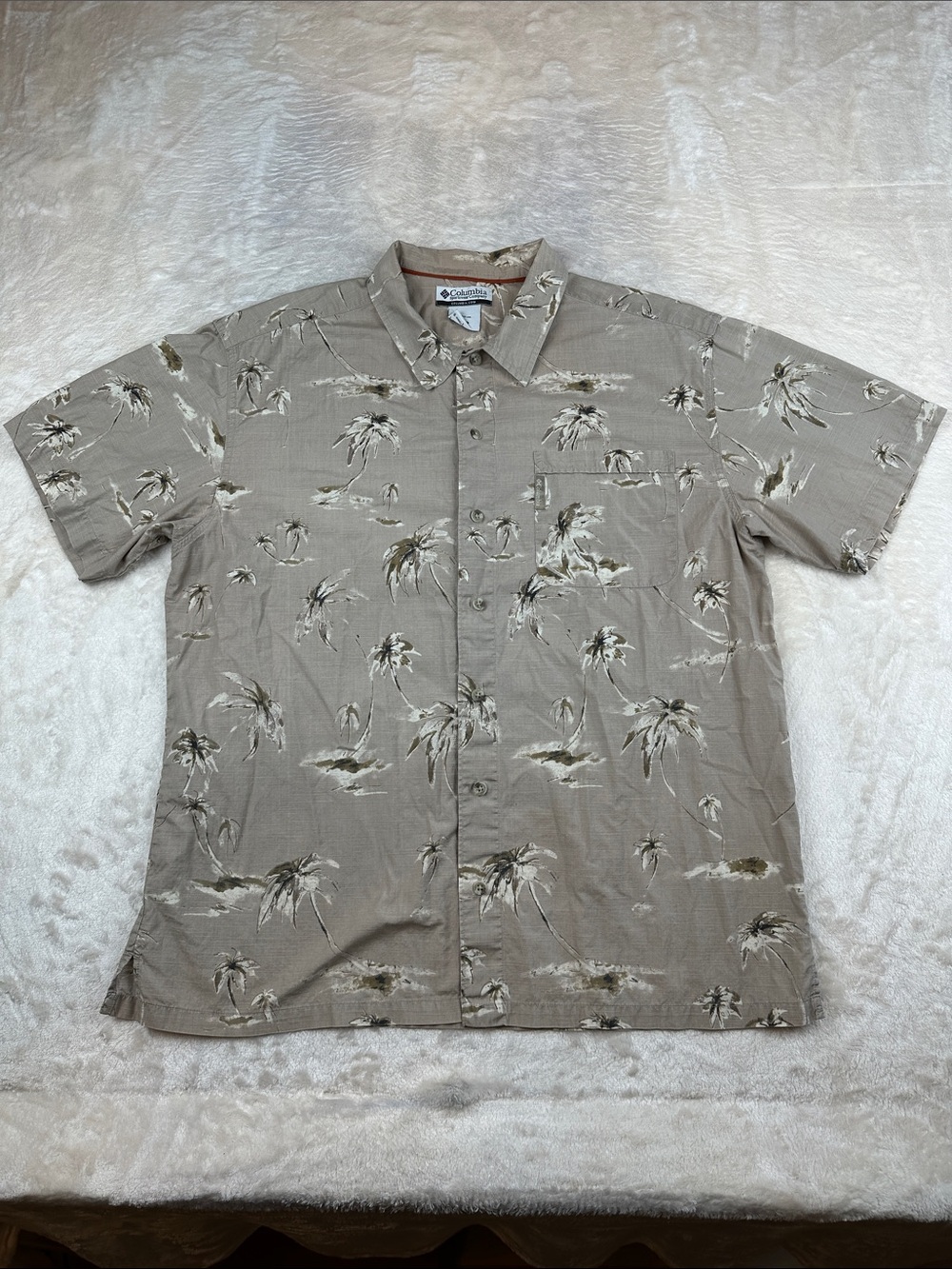 Columbia Sportswear Shirt Mens Large Hawaiian Palm Tree Tropical Cotton Button
